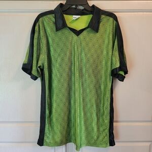 Vintage 90s Y2K Street Culture Black Green Rave Club Short Sleeve Top